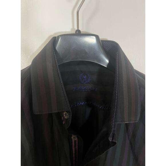 BUGATCHI UOMO Men’s Button Front Long Sleeve Striped Shirt Size‎ M Medium Cotton - Picture 4 of 7